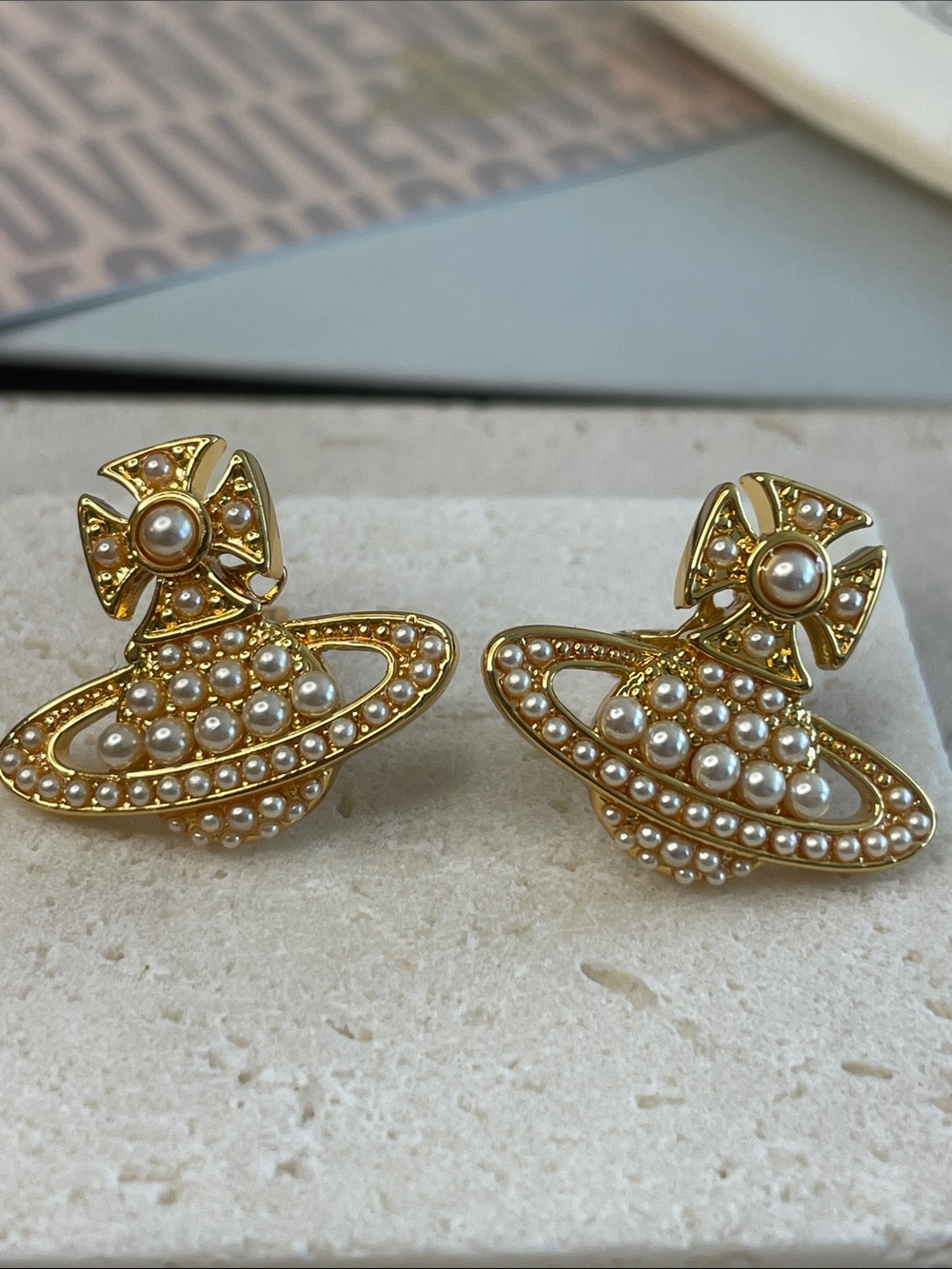 Vivienne Westwood Gold and Pearl Orbital Stud Earrings
